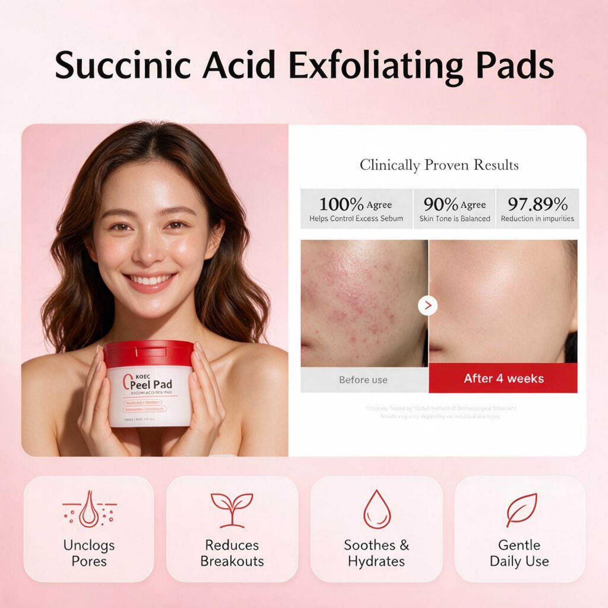 Skincare Non Comedogenic - 2026 New Red Succinic Acid &